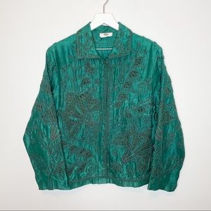 Sandy Starkman Pine Green, Med but fits Large/XL Jacket  Silk Holiday Classic!